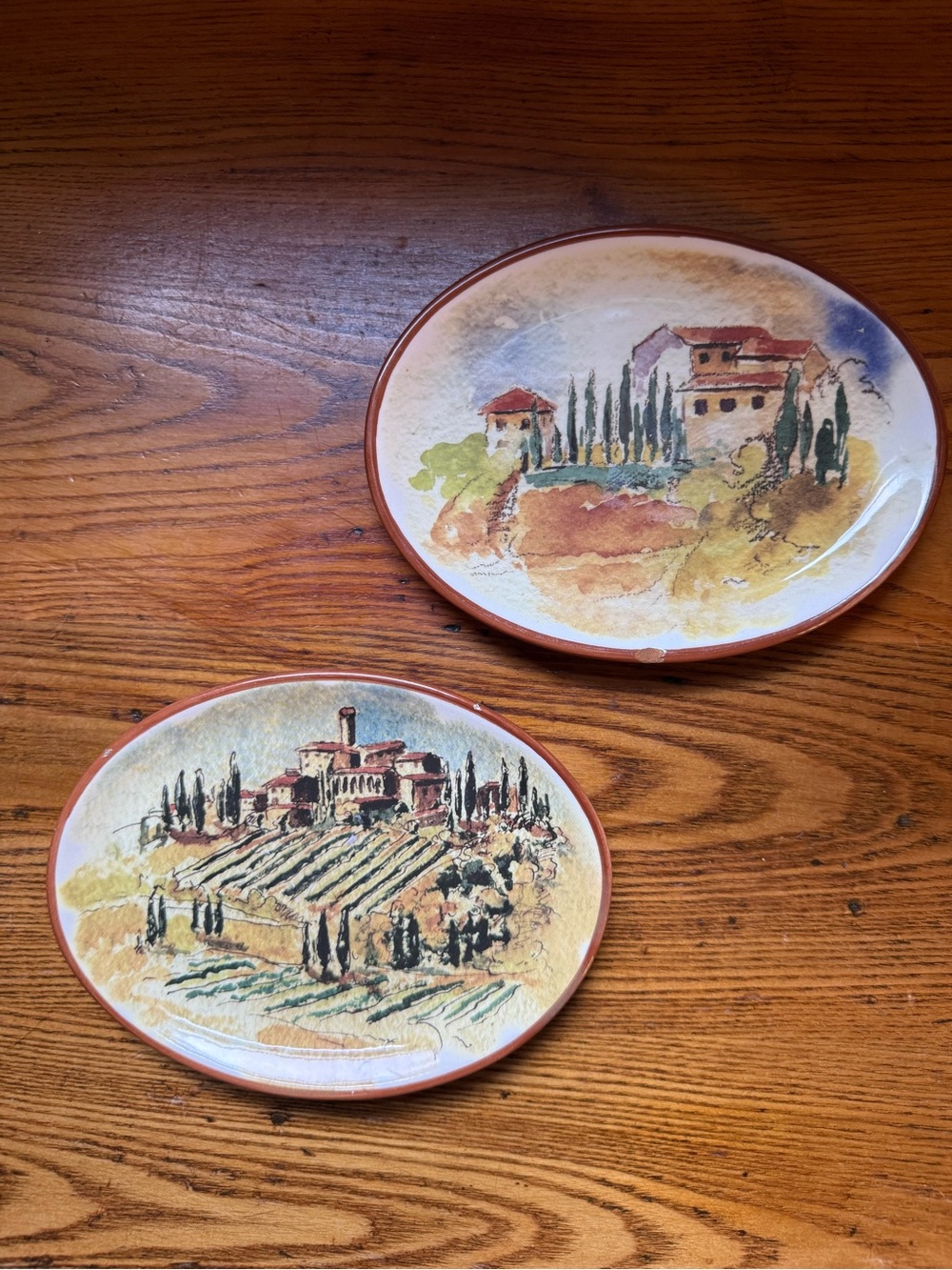 Williams Sonoma Hand-Painted Tuscan Ceramic Wall Plates Set of 2